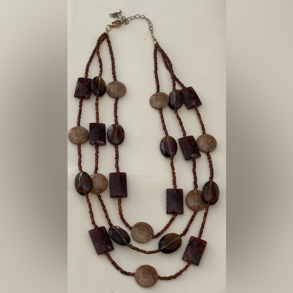 💕 Multi-Strand Brown Beaded Necklace